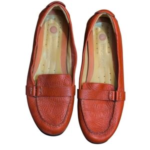 Clarks Unstructured Red-orange Pebbled Leather Casual Slip-Ons loafer size 9.5M